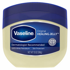 Vaseline jar front view showing label and 13 oz size for dependable moisture