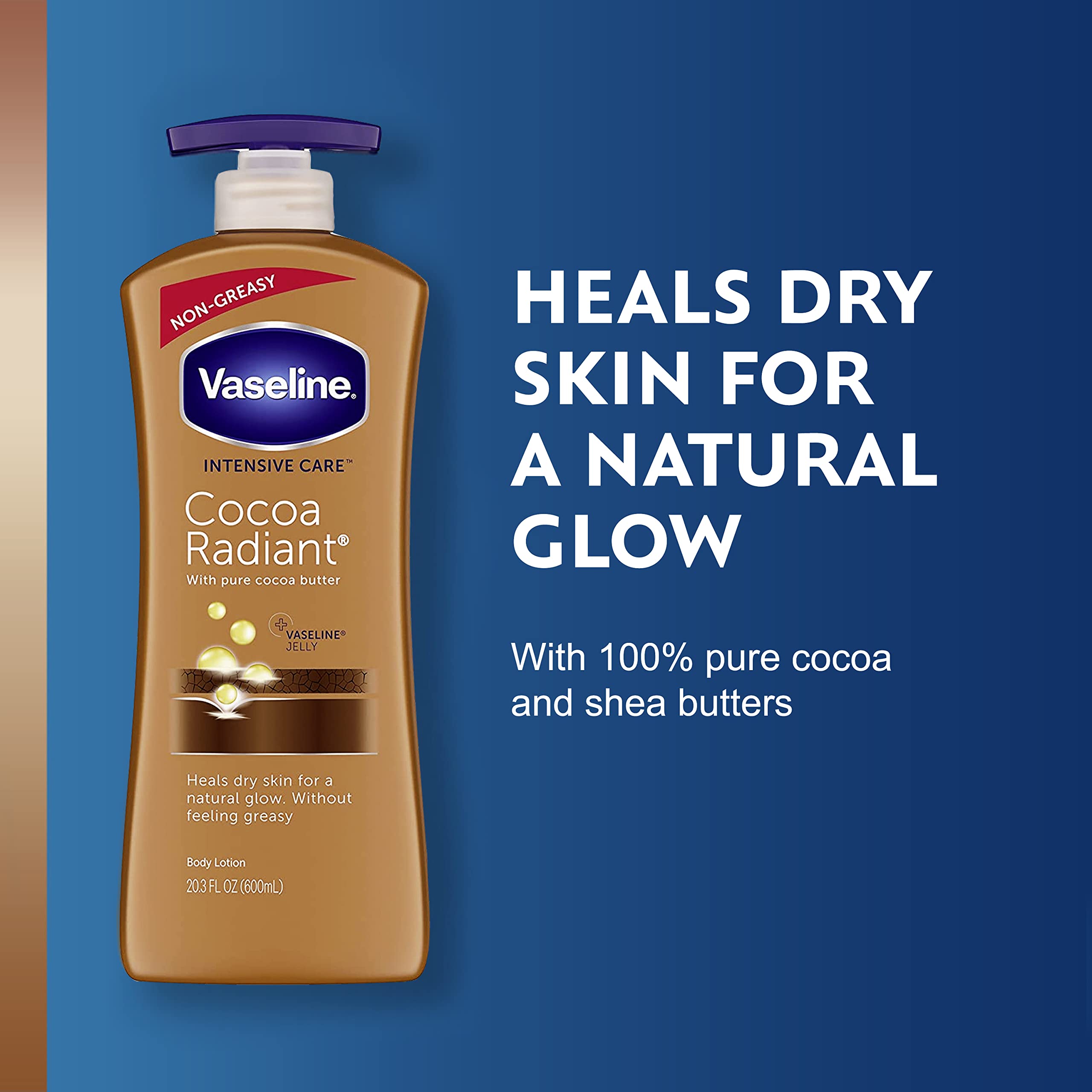 Vaseline Healing Jelly Cocoa Butter jar close-up showing creamy texture.