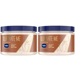 Vaseline Illuminate Me whipped butter jar close-up showing rich texture for luminous skin