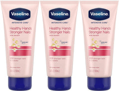 Vaseline Intensive Care Healthy Hands Stronger Nails lotion pack of three for lasting hand hydration.