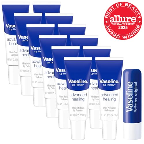 Vaseline Lip Therapy Advanced Healing packaging display showing a 12-pack.
