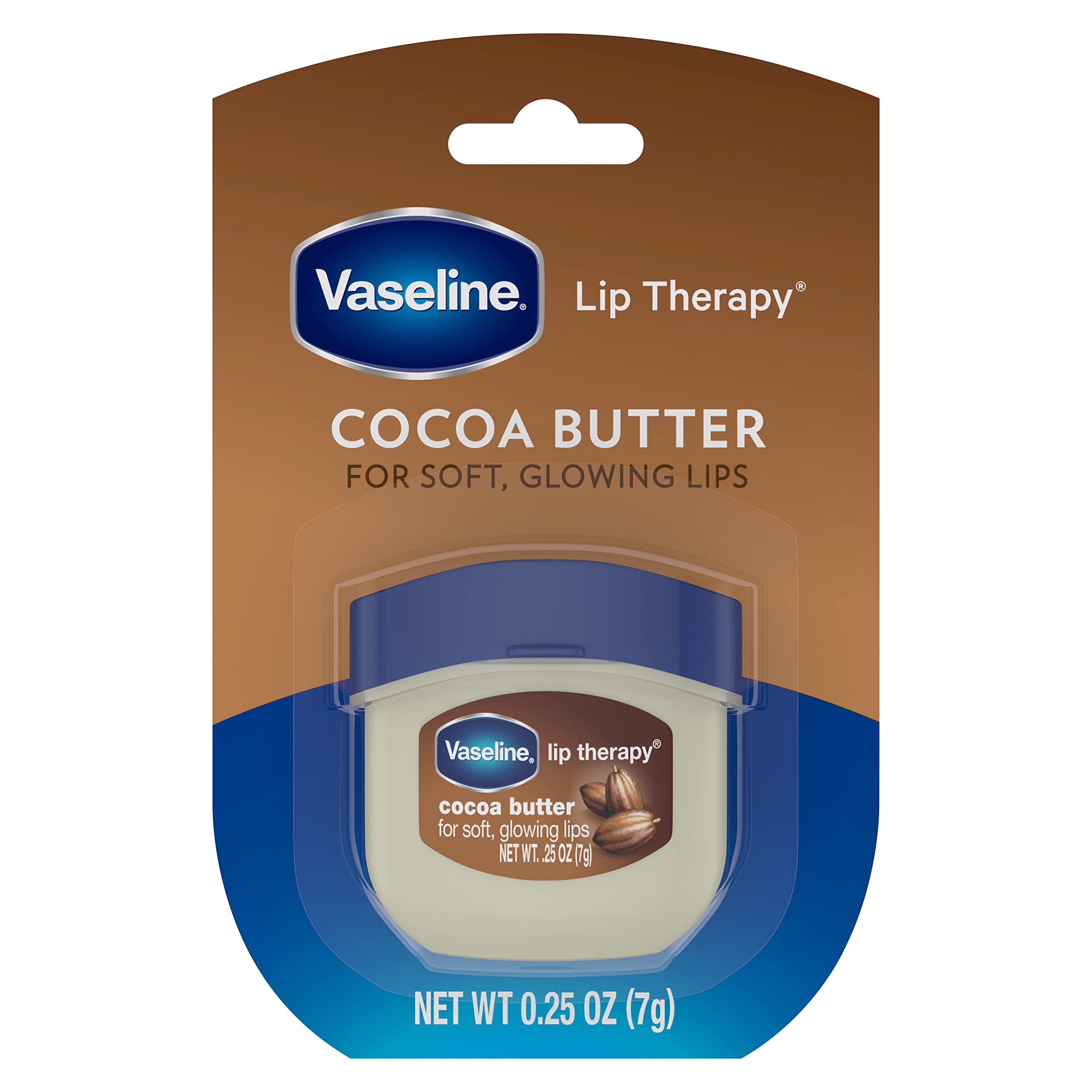 Vaseline Lip Therapy Cocoa Butter mini balm back view shows pocket-sized hydration on the go.