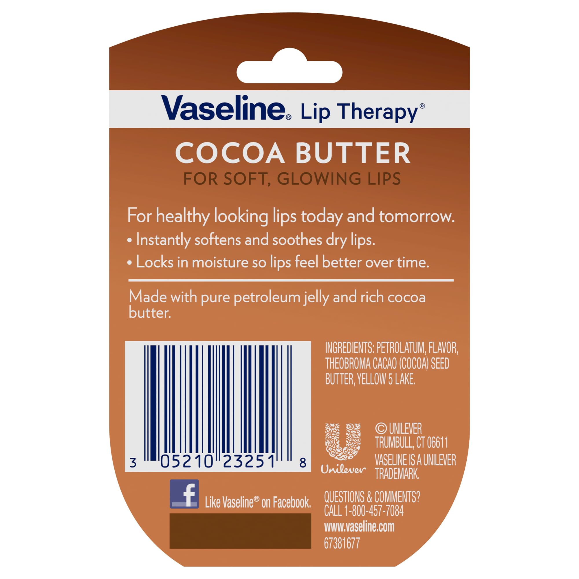 Vaseline Lip Therapy Cocoa Butter pack closeup showing cocoa butter texture