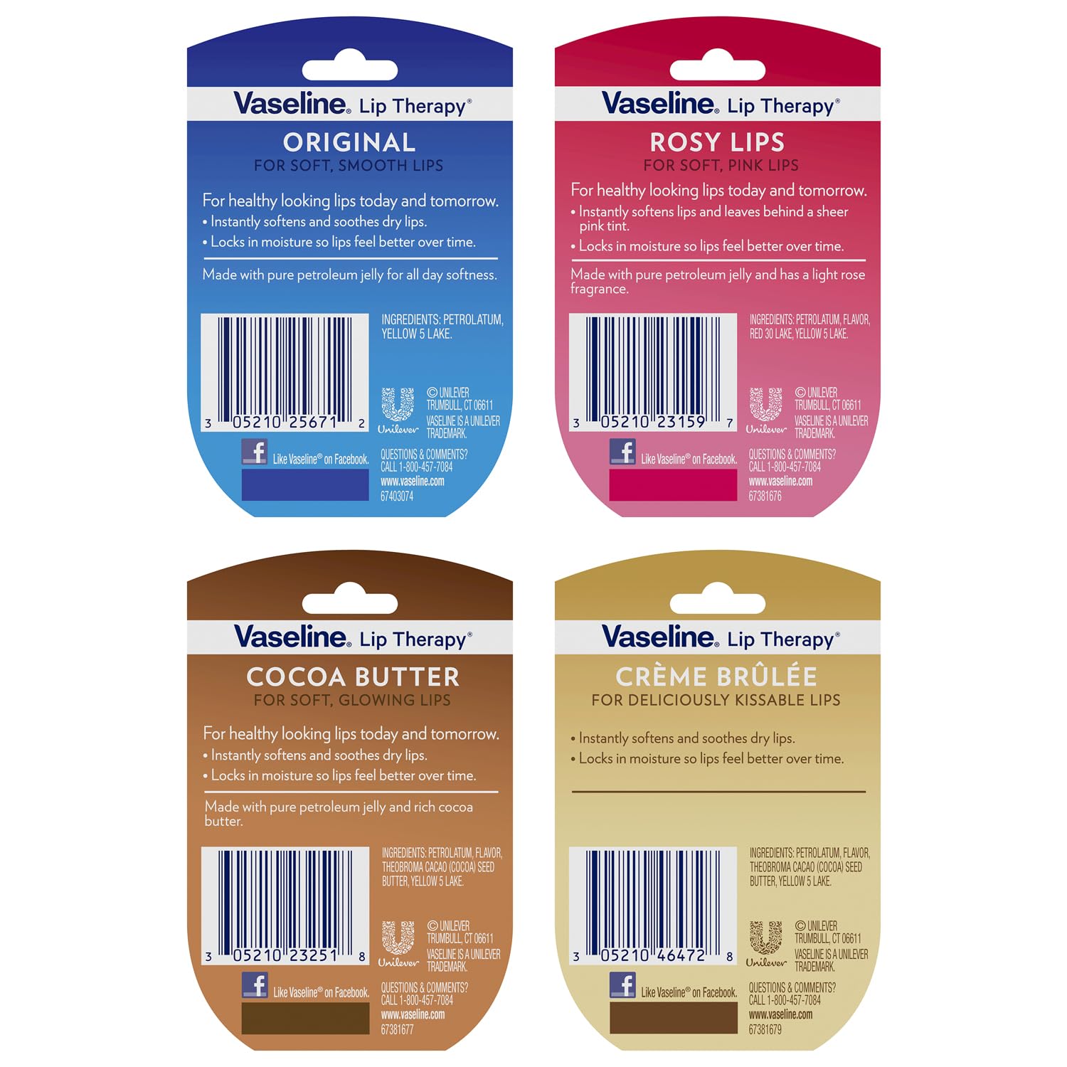 Vaseline Lip Therapy Creme Brulee jar close-up emphasizes cocoa butter comfort.