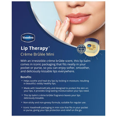 Vaseline Lip Therapy Creme Brulee jar closeup showing cocoa butter formula.