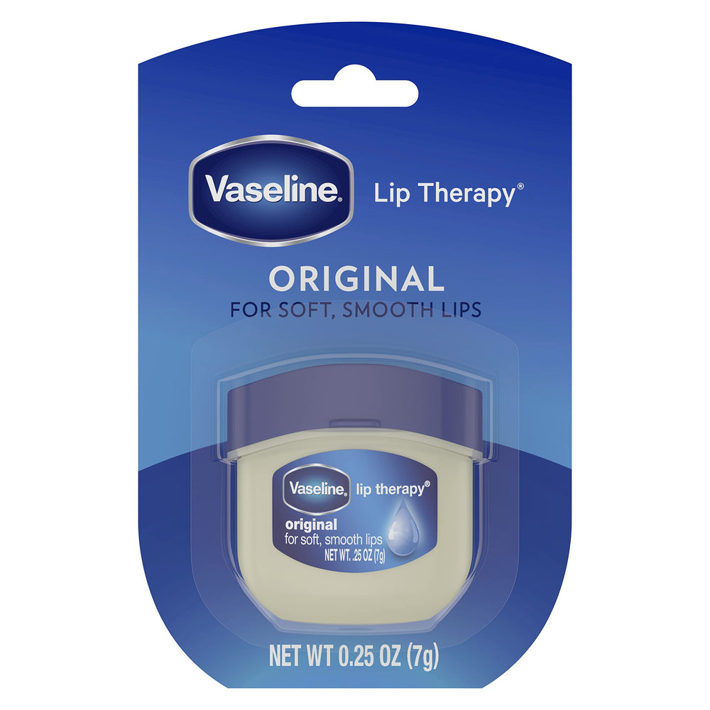 Vaseline Lip Therapy Original 4-pack display highlights bulk lip balm for home and travel.