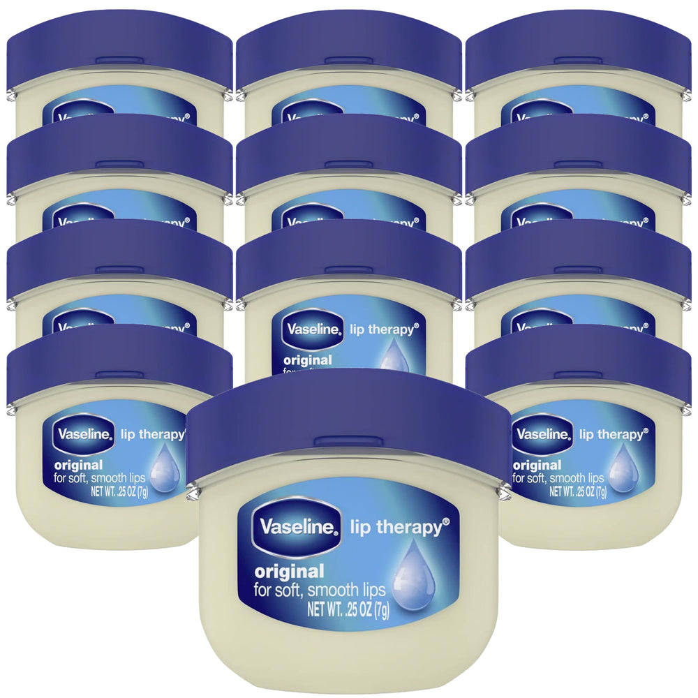 Vaseline Lip Therapy Original mini jar close-up for on-the-go moisture.