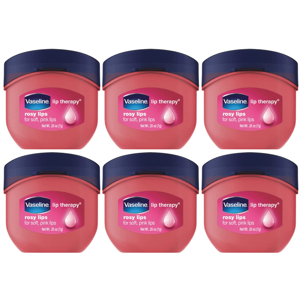 Vaseline Lip Therapy Rosy Lips mini jar close-up delivering hydration