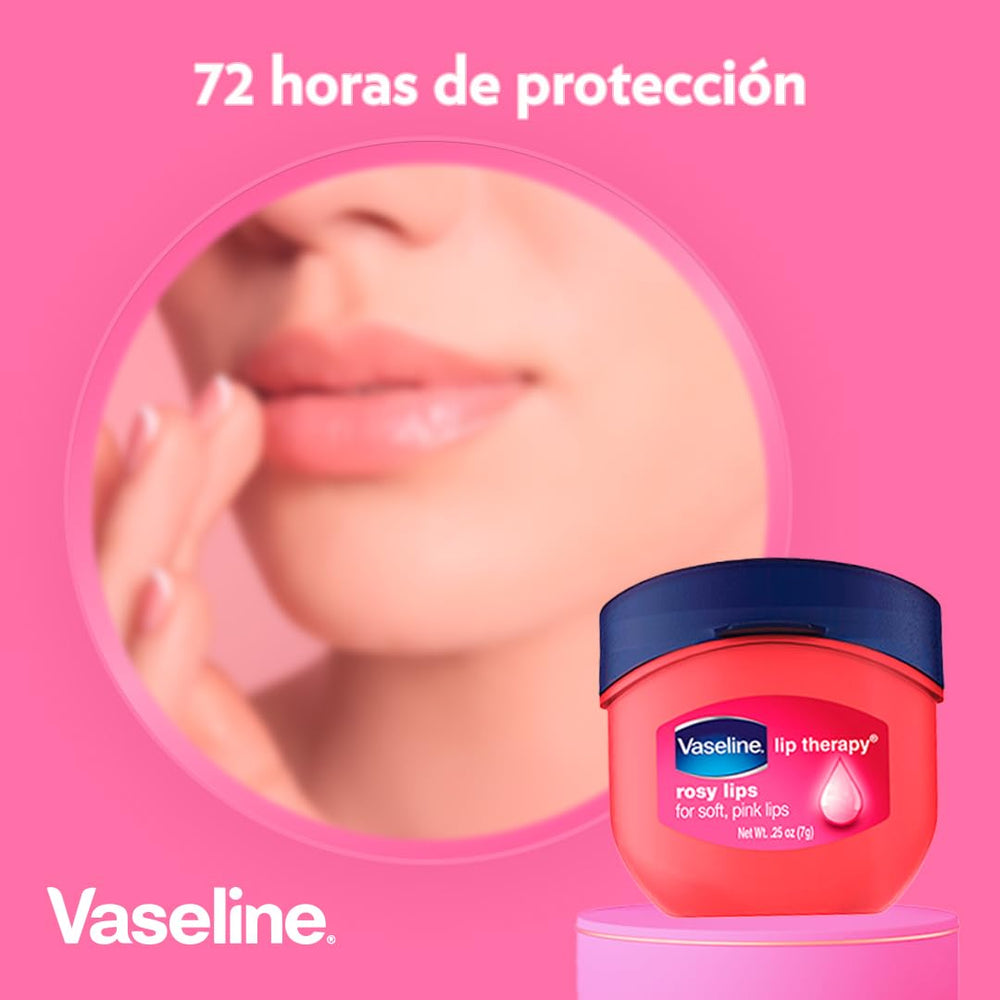 Vaseline Lip Therapy Rosy Lips Mini jar open for easy access