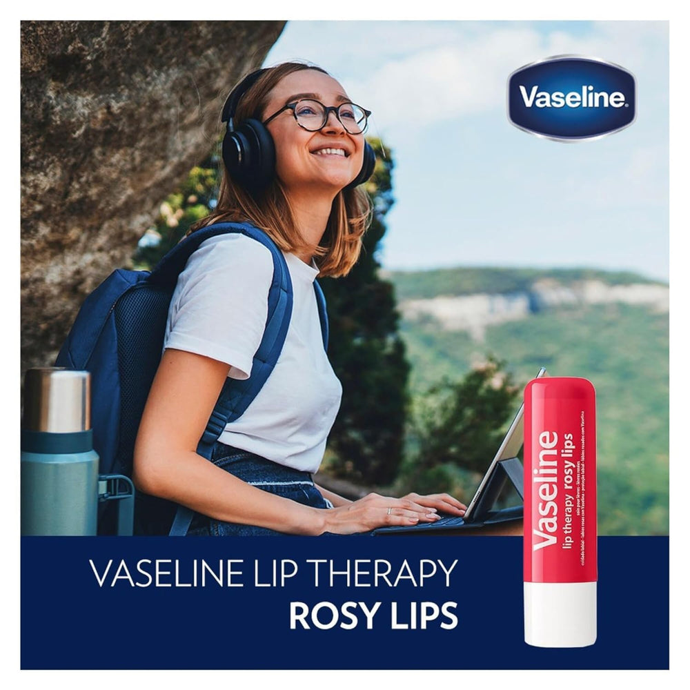 Vaseline Lip Therapy Rosy Lips soft-glide application on dry lips.