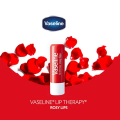 Vaseline Lip Therapy Rosy Lips texture close-up shows creamy, non-greasy formula.