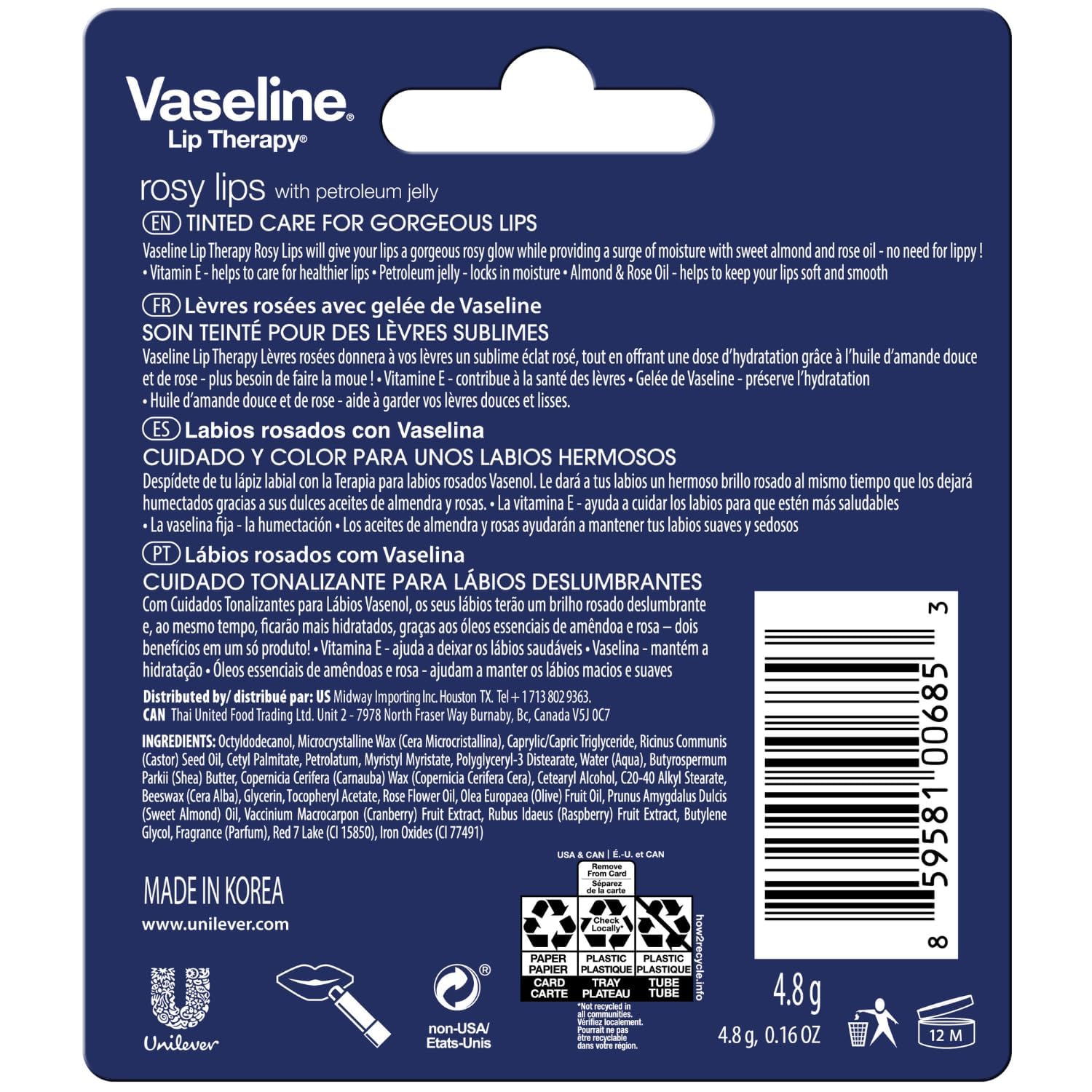 Vaseline Lip Therapy Rosy Lips twist-up balm demonstrates easy glide for daily use.