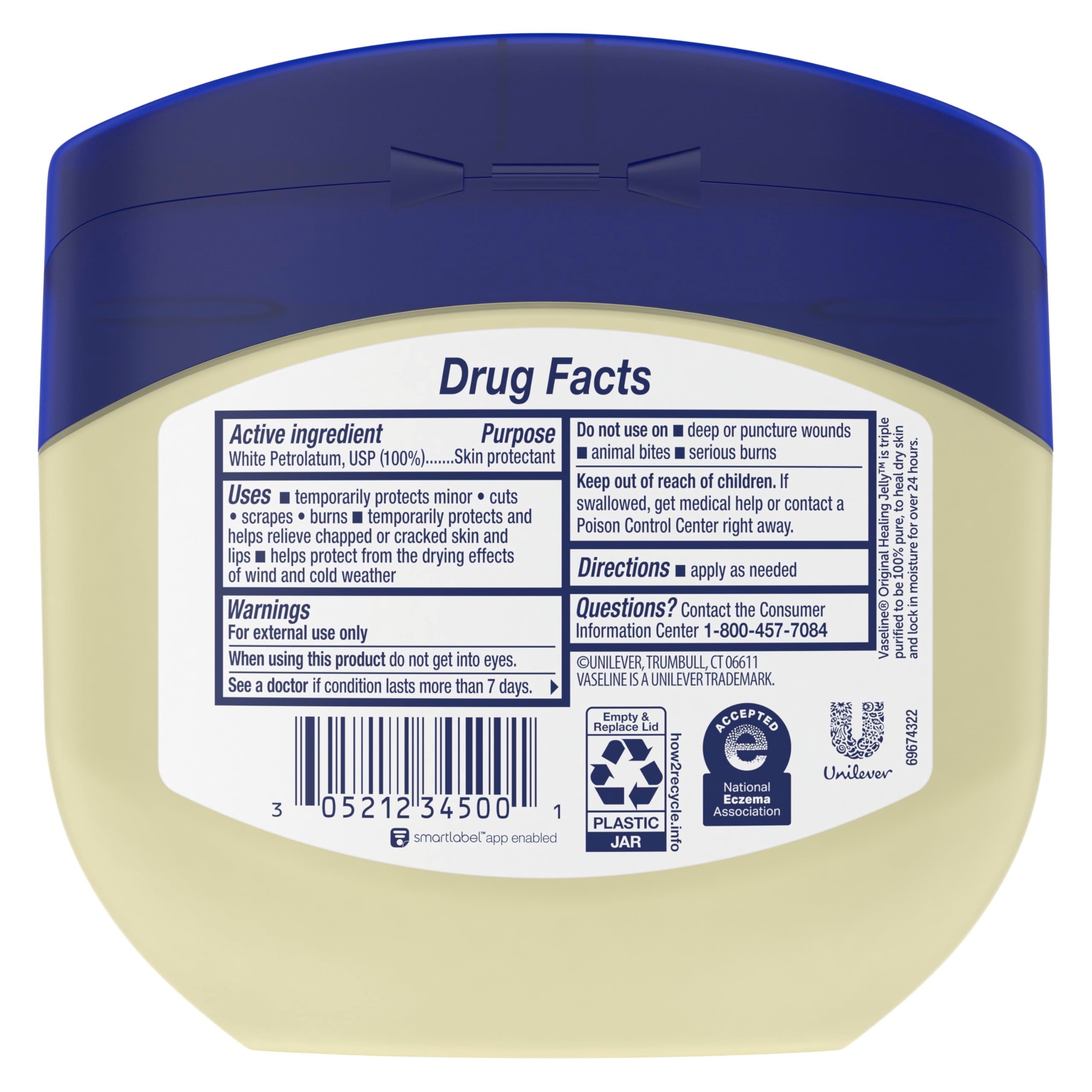 Open Vaseline jar close-up of smooth white jelly texture for skin protection