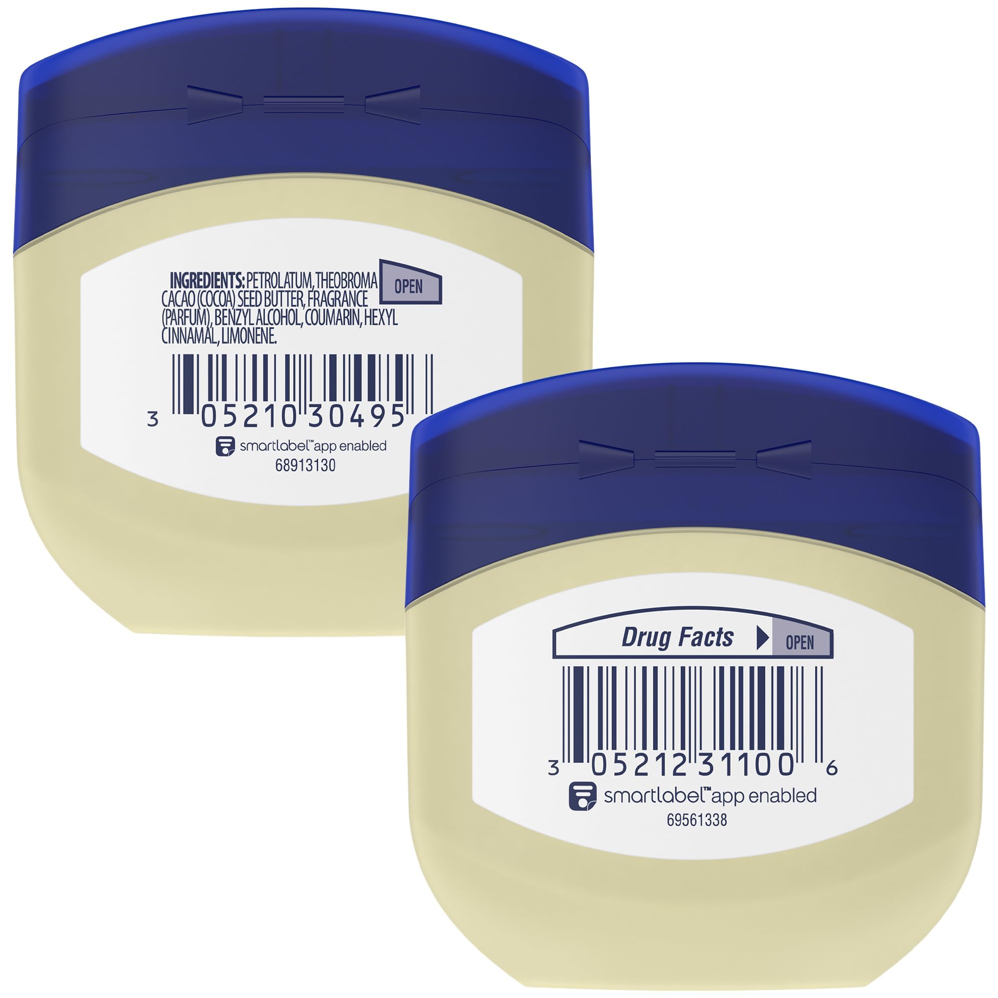 Vaseline Original jar closeup highlights smooth, non-greasy moisture for dry skin.