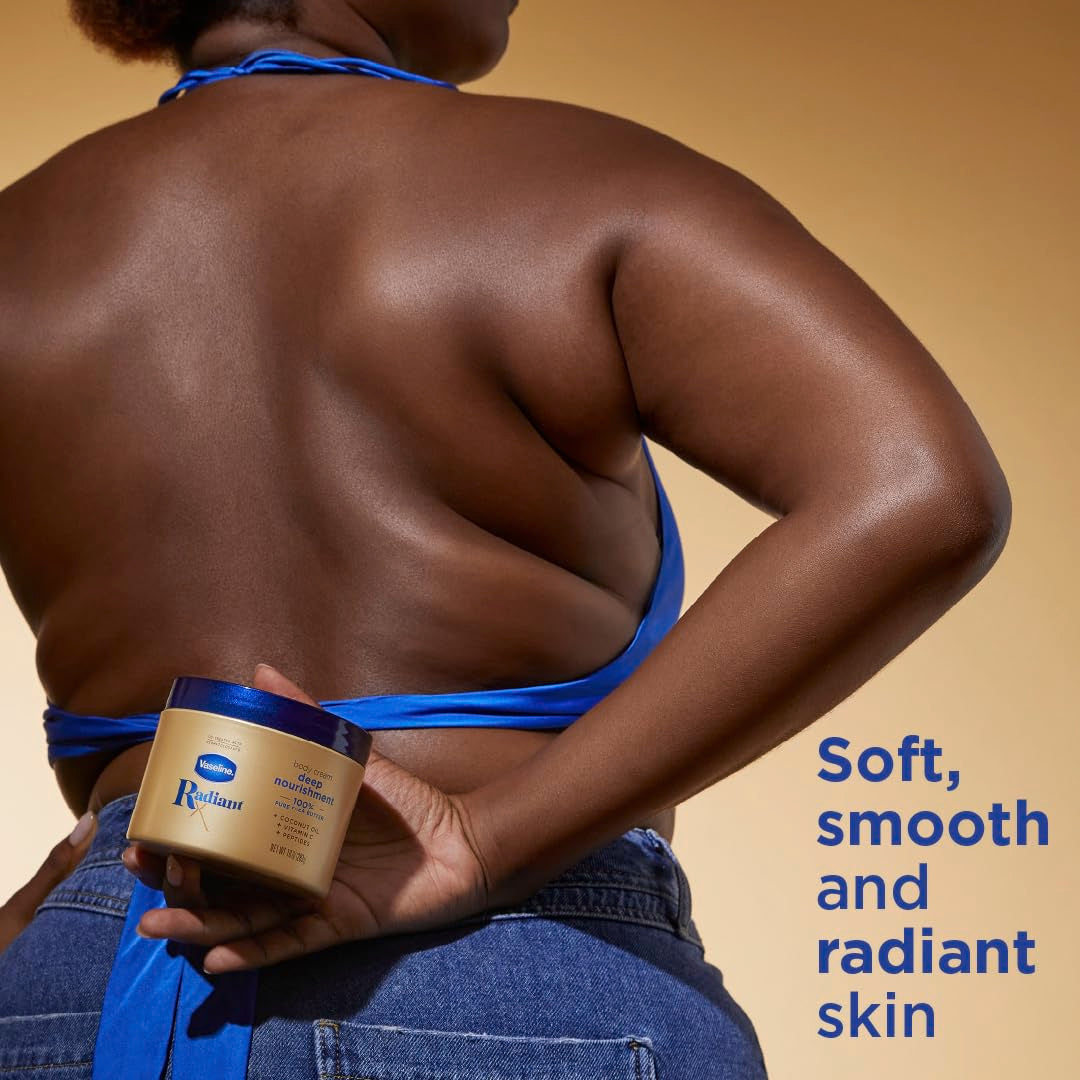 Vaseline Radiant X cream on arm suggests long-lasting moisture and radiant texture