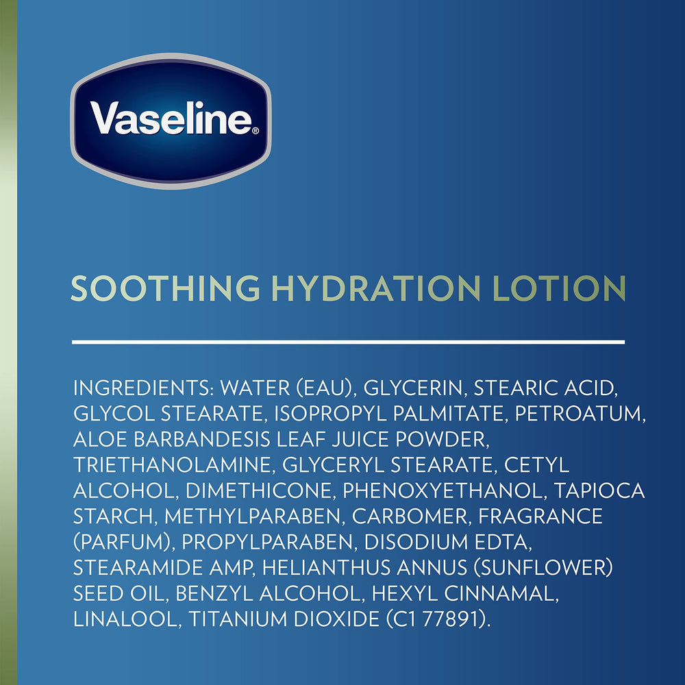 Ingredients panel of Vaseline Soothing Hydration hints at aloe-based formula