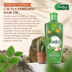 Vatika Naturals Cactus Enriched Hair Oil ingredients closeup highlights natural botanicals