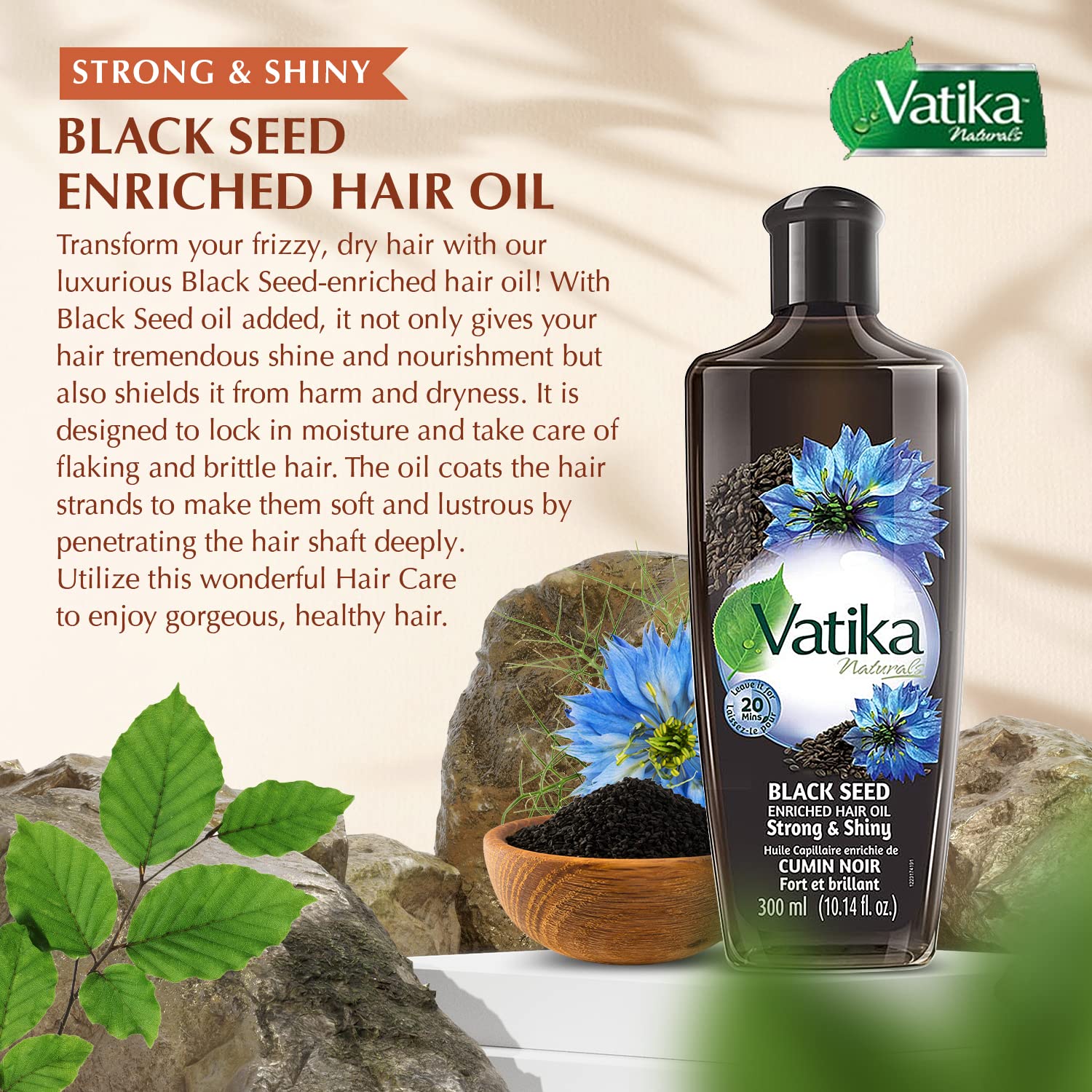 Vatika Naturals Dabur Enriched Black Seed Hair Oil massaged into the scalp to promote circulation.