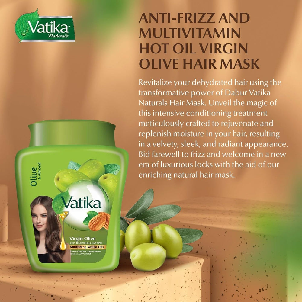 Vatika Naturals Dabur Olive Hair Mask being applied for smooth, manageable hair