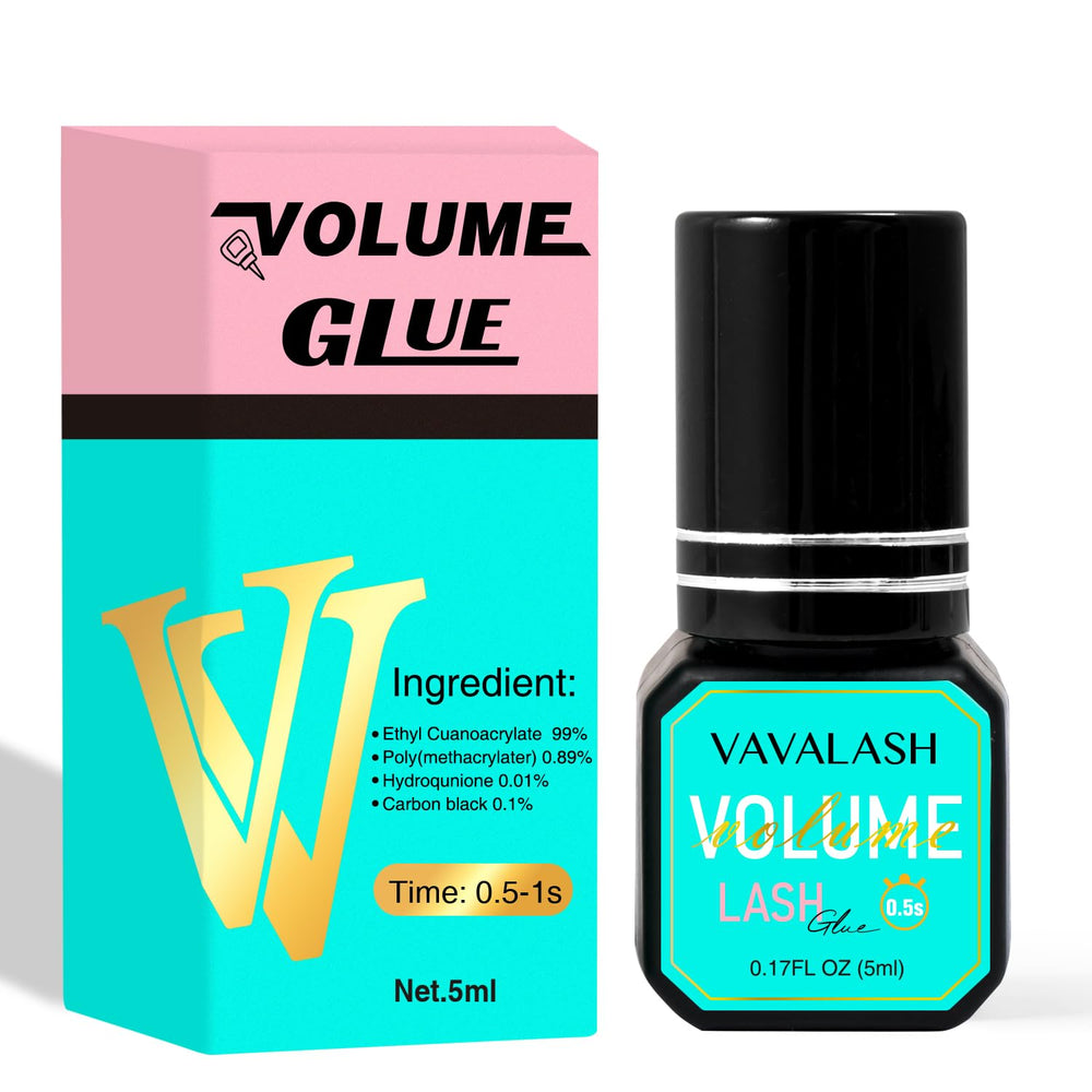 VAVALASH eyelash extension glue bottle close-up highlighting long-lasting wear potential.