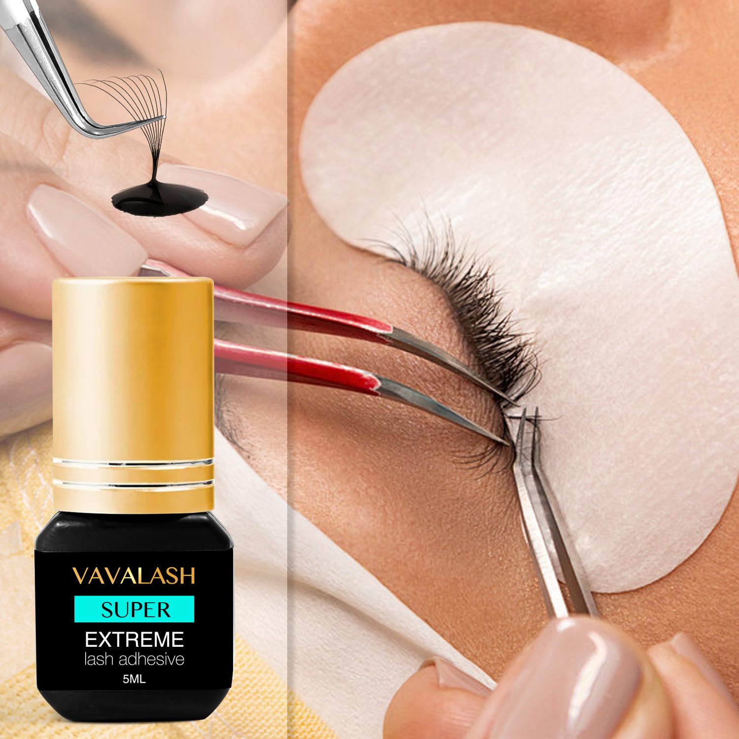 VAVALASH Infinit Super adhesive bottle with professional use context in salon