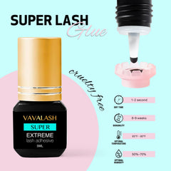 VAVALASH Infinit Super eyelash adhesive cap and nozzle detail highlighting secure bond for professionals