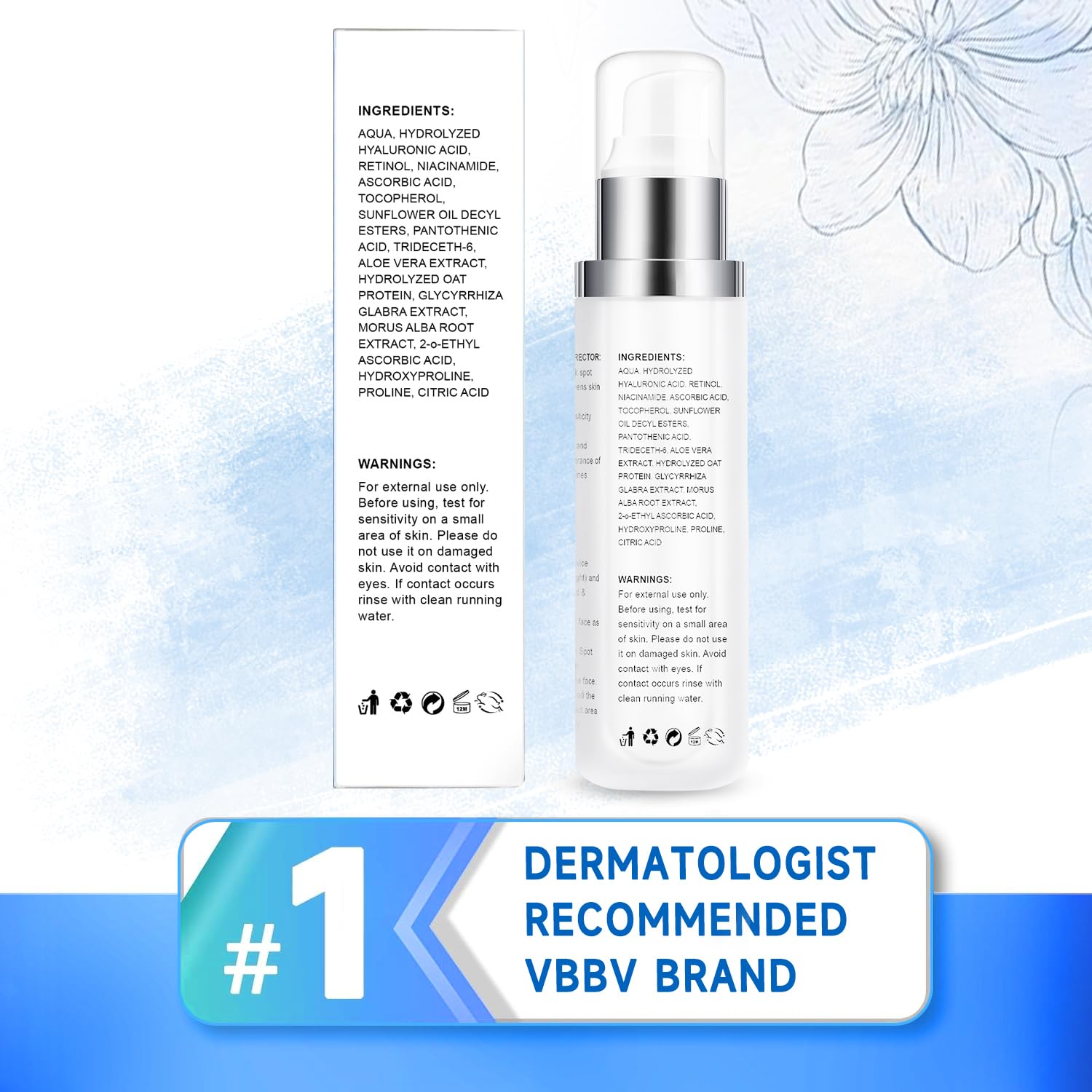 VBBV packaging box and bottle shown as premium skincare
