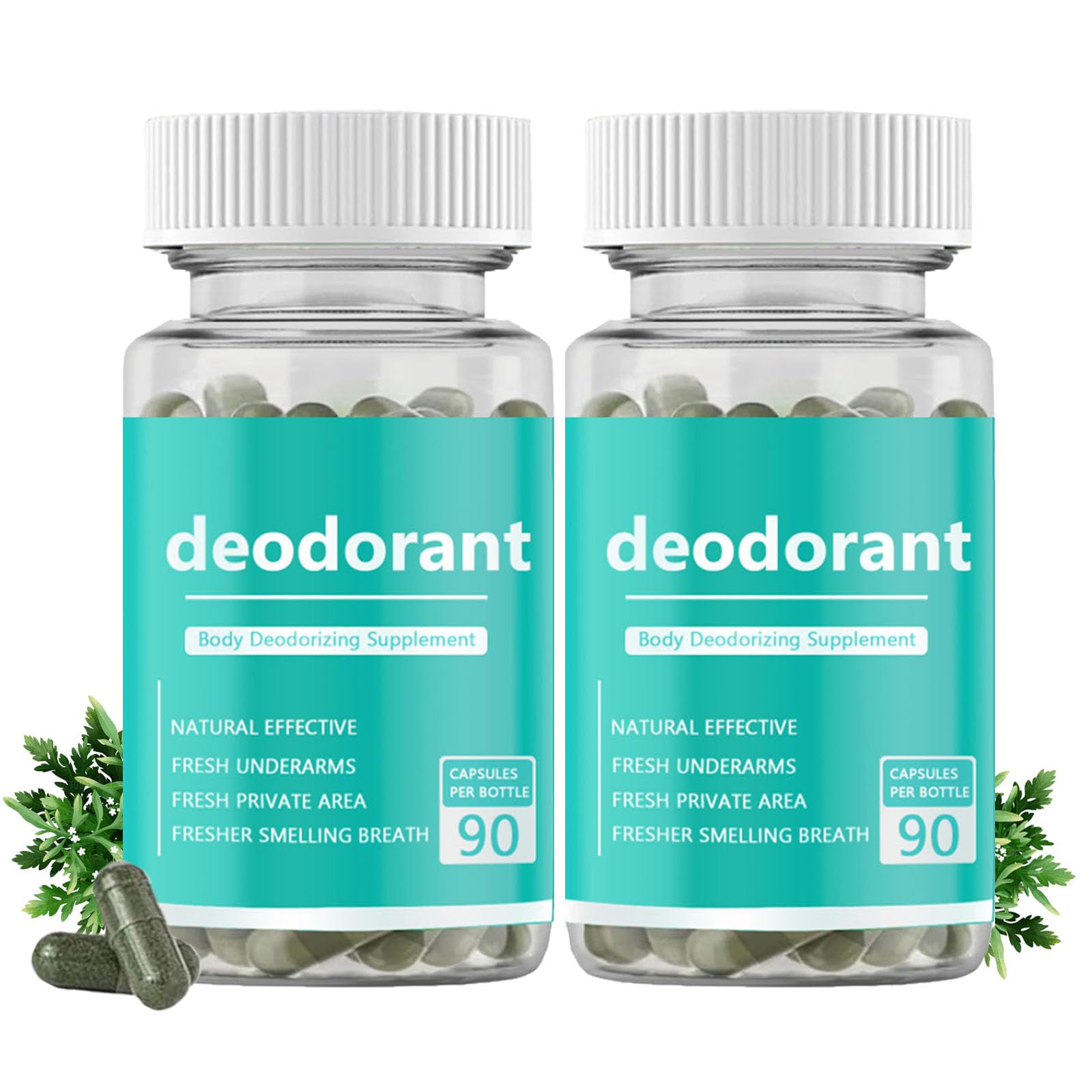 Vbolre body deodorizing supplement bottle shows 90 capsules for daily freshness.