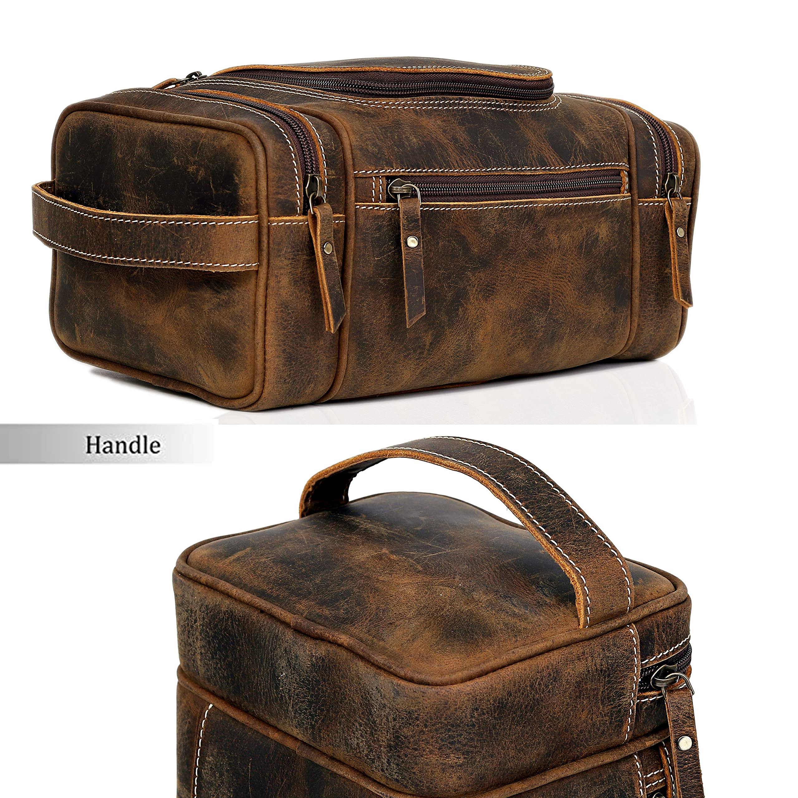 VC Vintage Couture large leather toiletry bag interior content shows organized storage