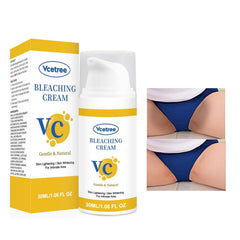 VCETree skin bleaching cream bottle emphasizes gentle formula for intimate areas.