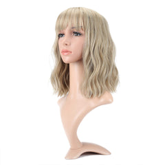 VCKOVCKO natural blonde wig with air bangs on shoulder-length style for everyday wear
