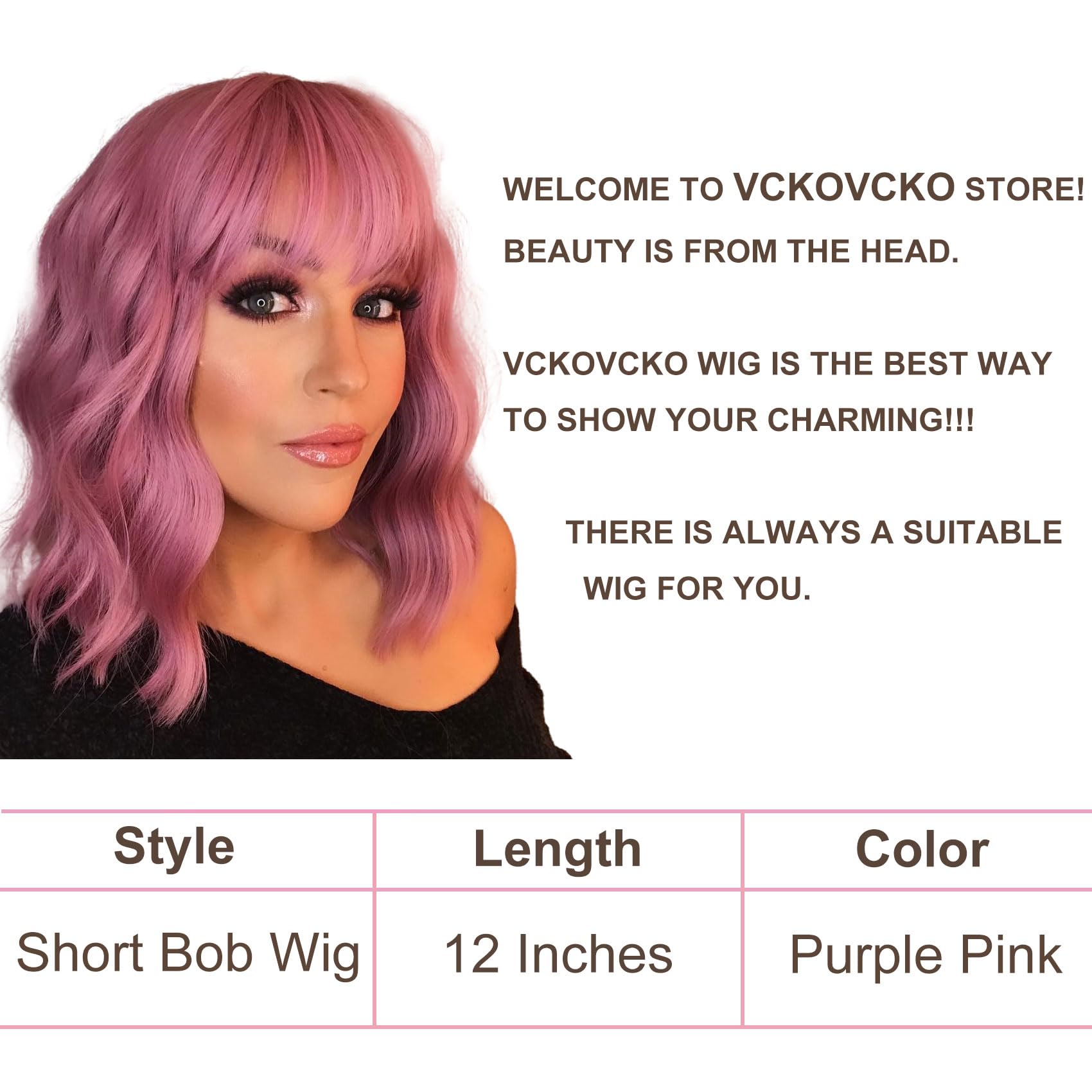 VCKOVCKO pastel wavy wig color variation shows pink-purple tones for versatile styling.