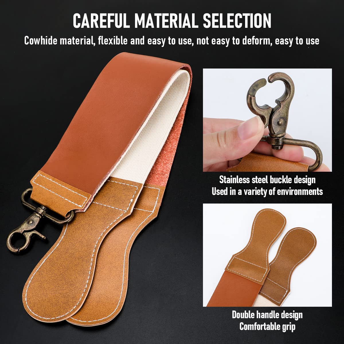VCXOX leather-canvas belt included for safe stropping and extended blade life