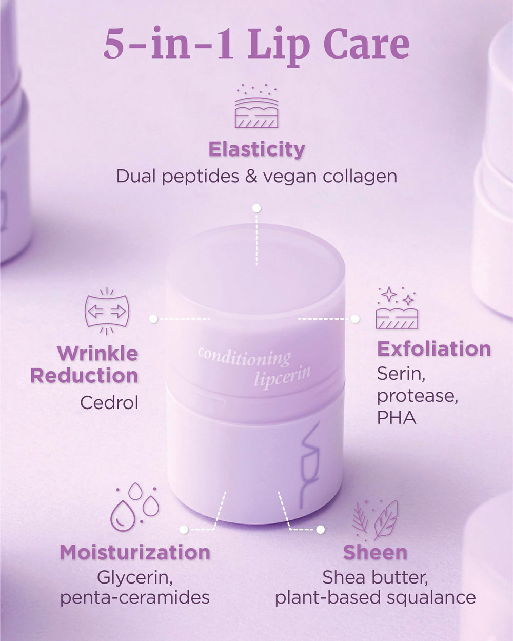 VDL Lipcerin sage ingredients swatch demonstrates hydration for dry lips.
