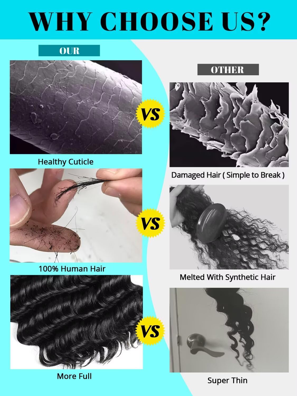 VDZ deep wave braiding hair close-up showing glossy texture for knotless styles