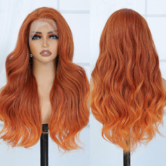 Veally Ginger Orange body-wave wig close-up shows soft fibers