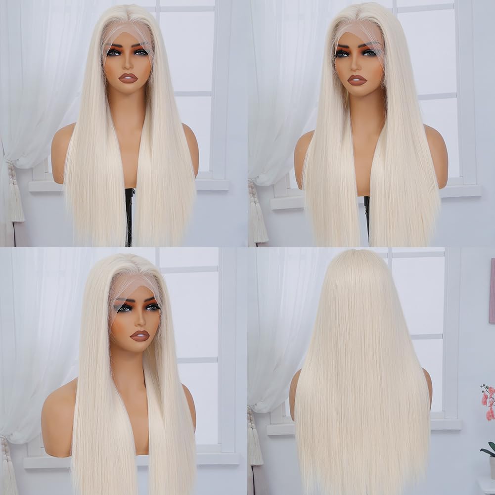 Veally platinum blonde 26 inch lace front wig back view with full silhouette