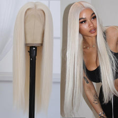 Veally platinum blonde 26 inch lace front wig front view with natural hairline for everyday wear
