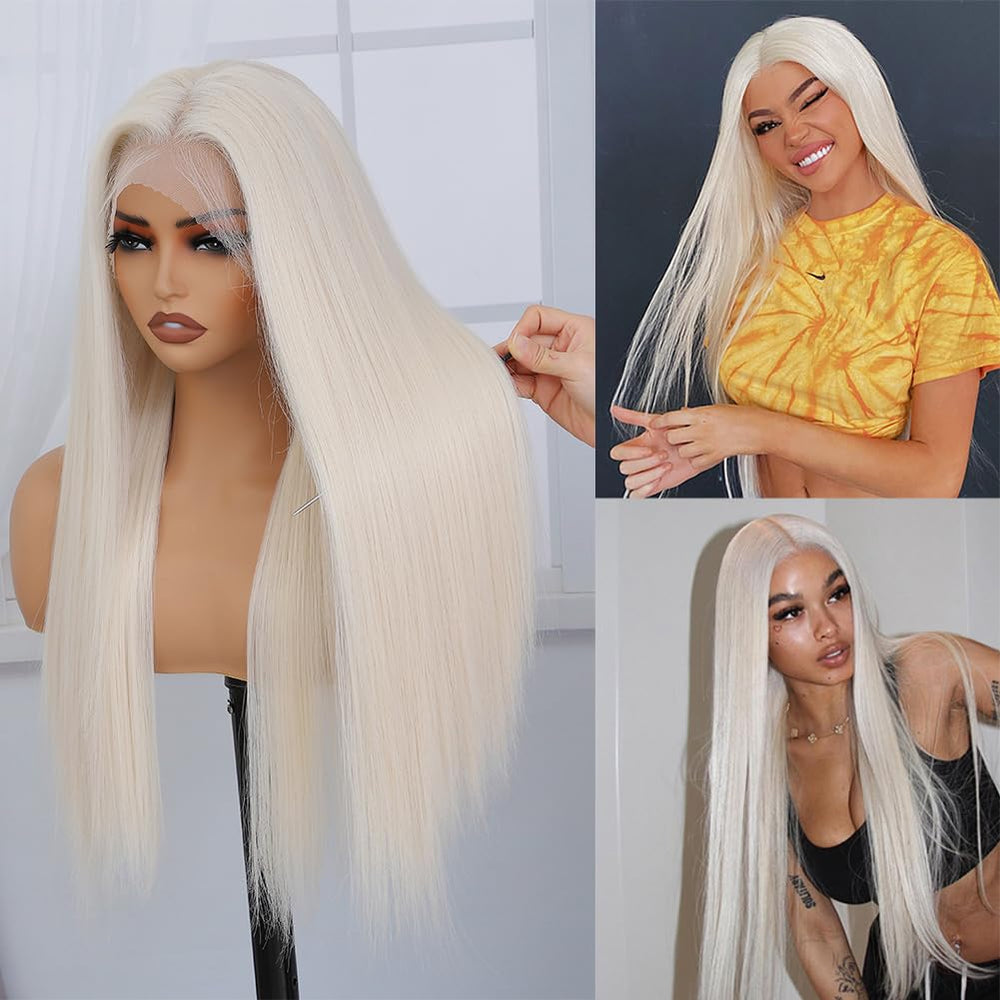 Veally platinum blonde 26 inch lace front wig side view showing versatile styling