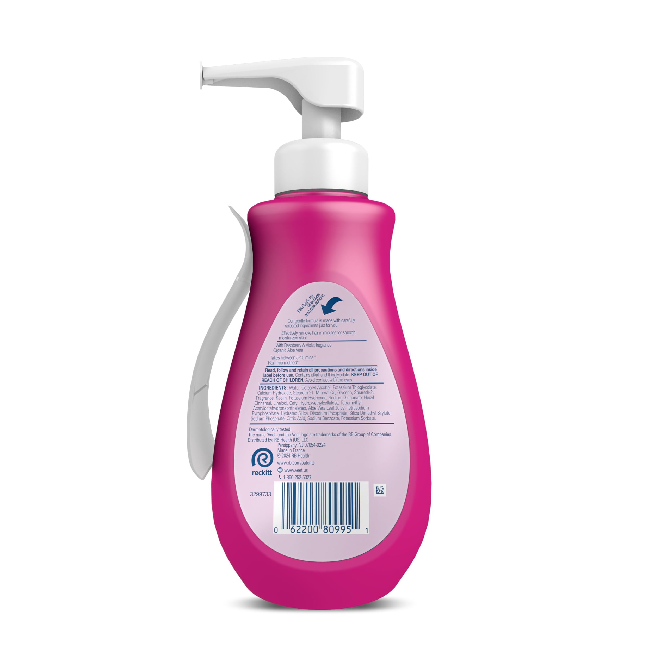 Veet bottle next to everyday item for scale showing generous 13.5 fl oz size