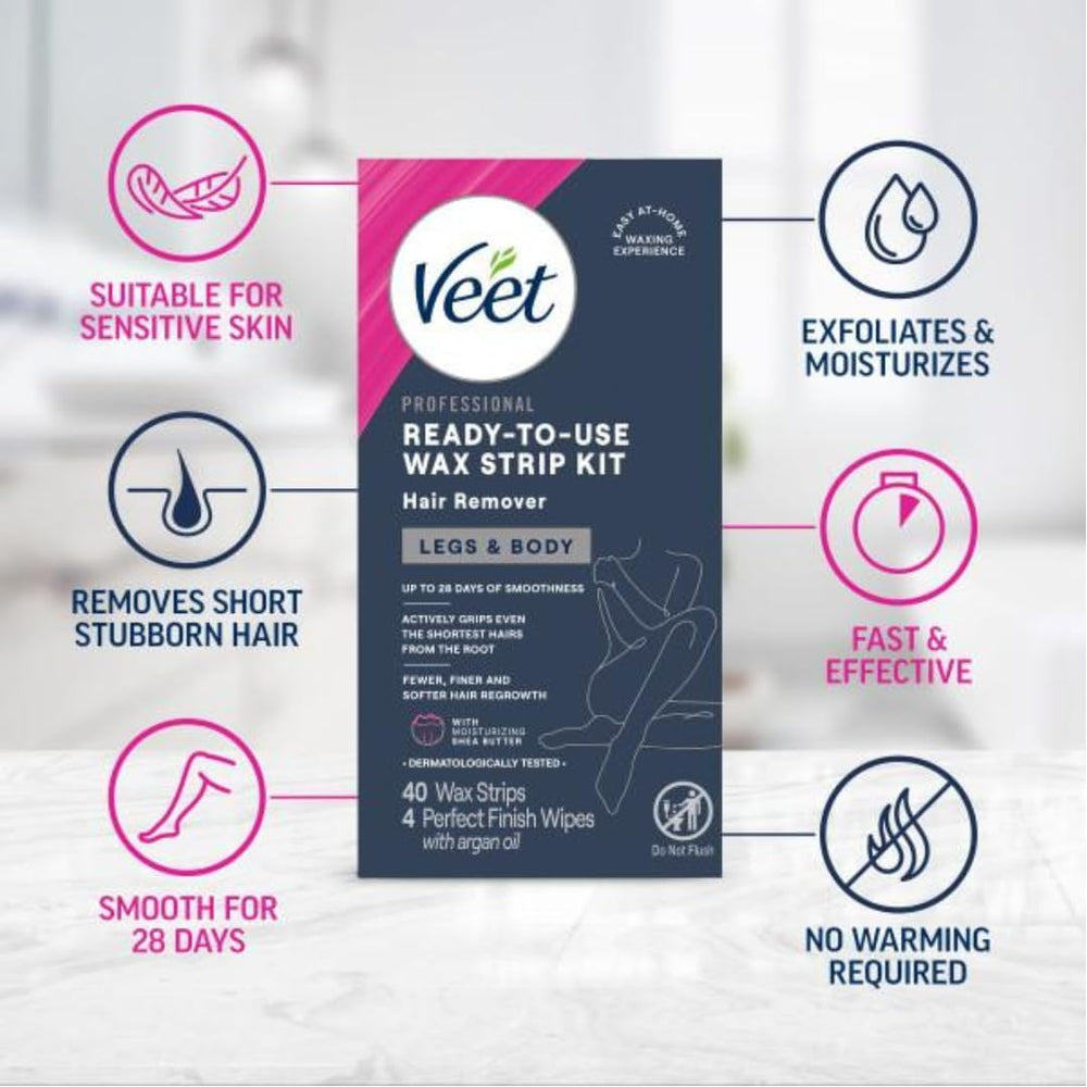 Veet Easy-GelWax technology close-up showing flexible, adaptable strips.