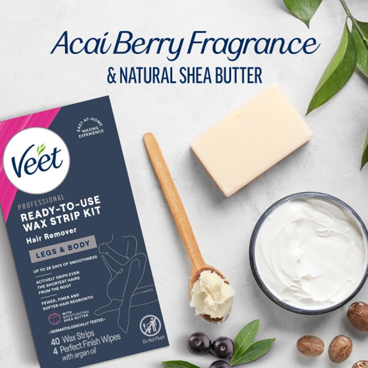 Veet easy-peel action at home shows quick strip separation for mess-free hair removal.