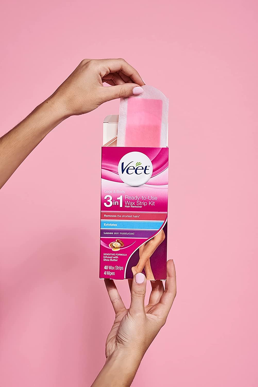 Veet hands rubbing wax strip application demonstrates easy warmth and use