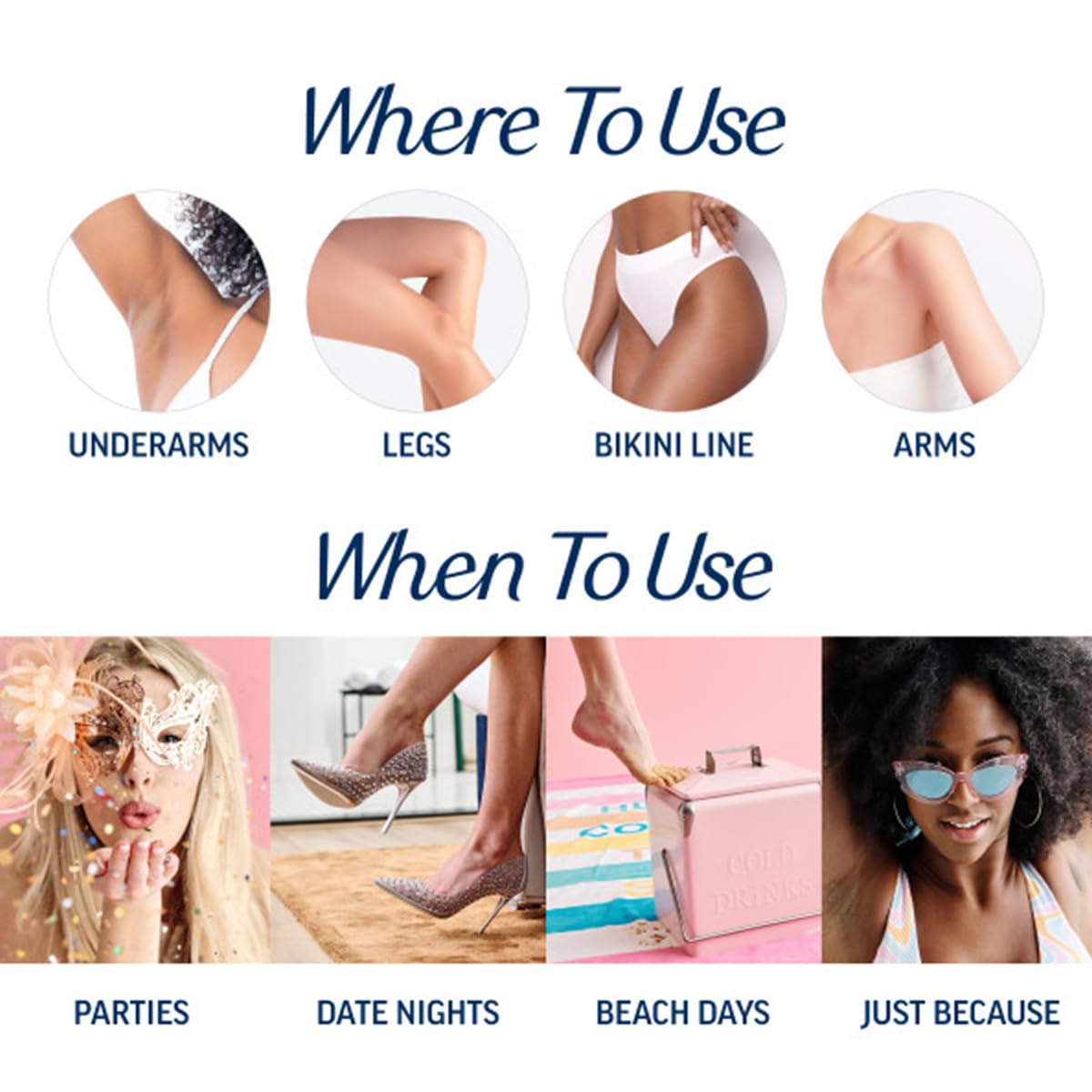 Veet perfect finish wipes image demonstrates residue-free clean-up after waxing.