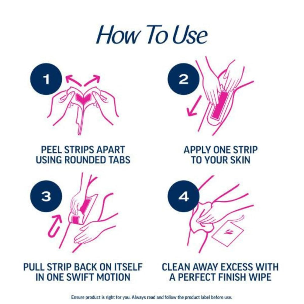 Veet ready-to-use cold wax strips application demonstrates quick, heat-free hair removal.