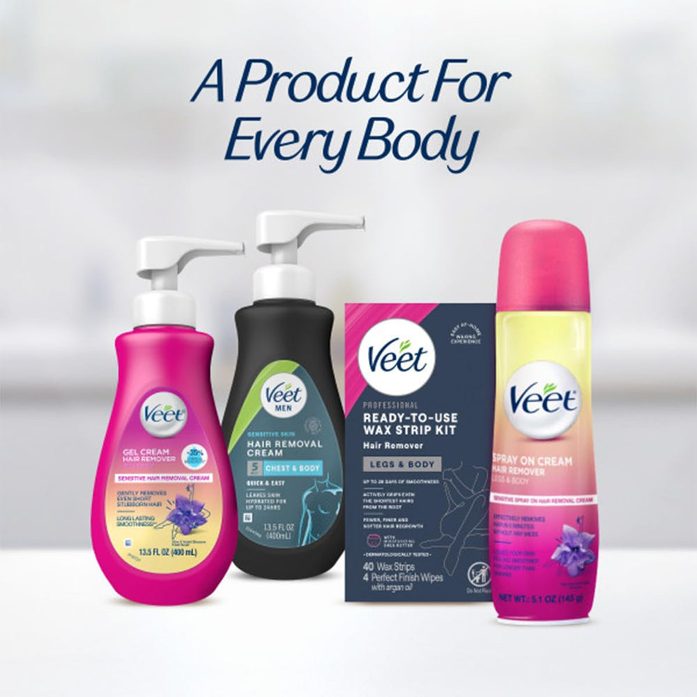 Veet user-friendly no-heat-required image highlights quick at-home waxing for busy schedules.
