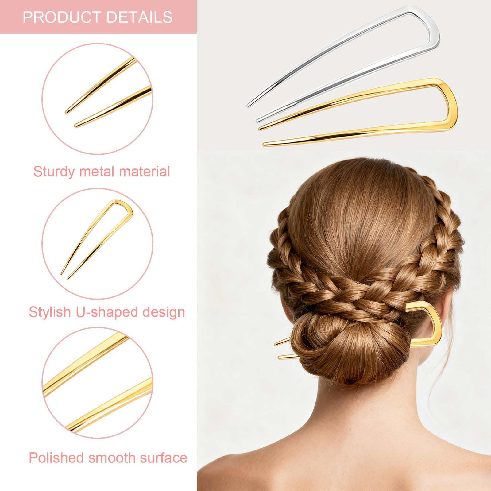 VEEVIIY metal hair fork bun-updo closeup shows durable hold during day