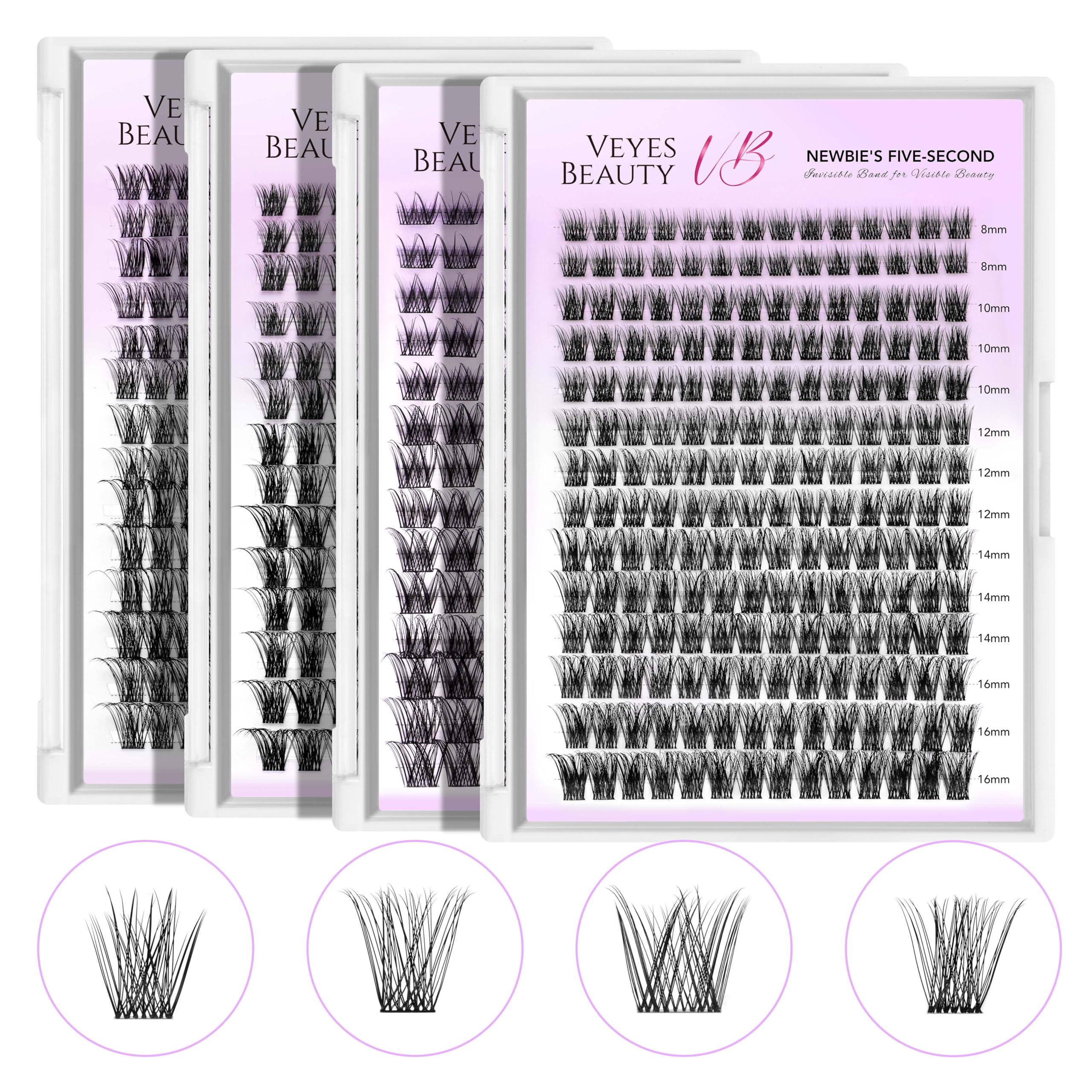 VEYESBEAUTY Dreamy 8-16mm lash tray shown for a versatile DIY look.