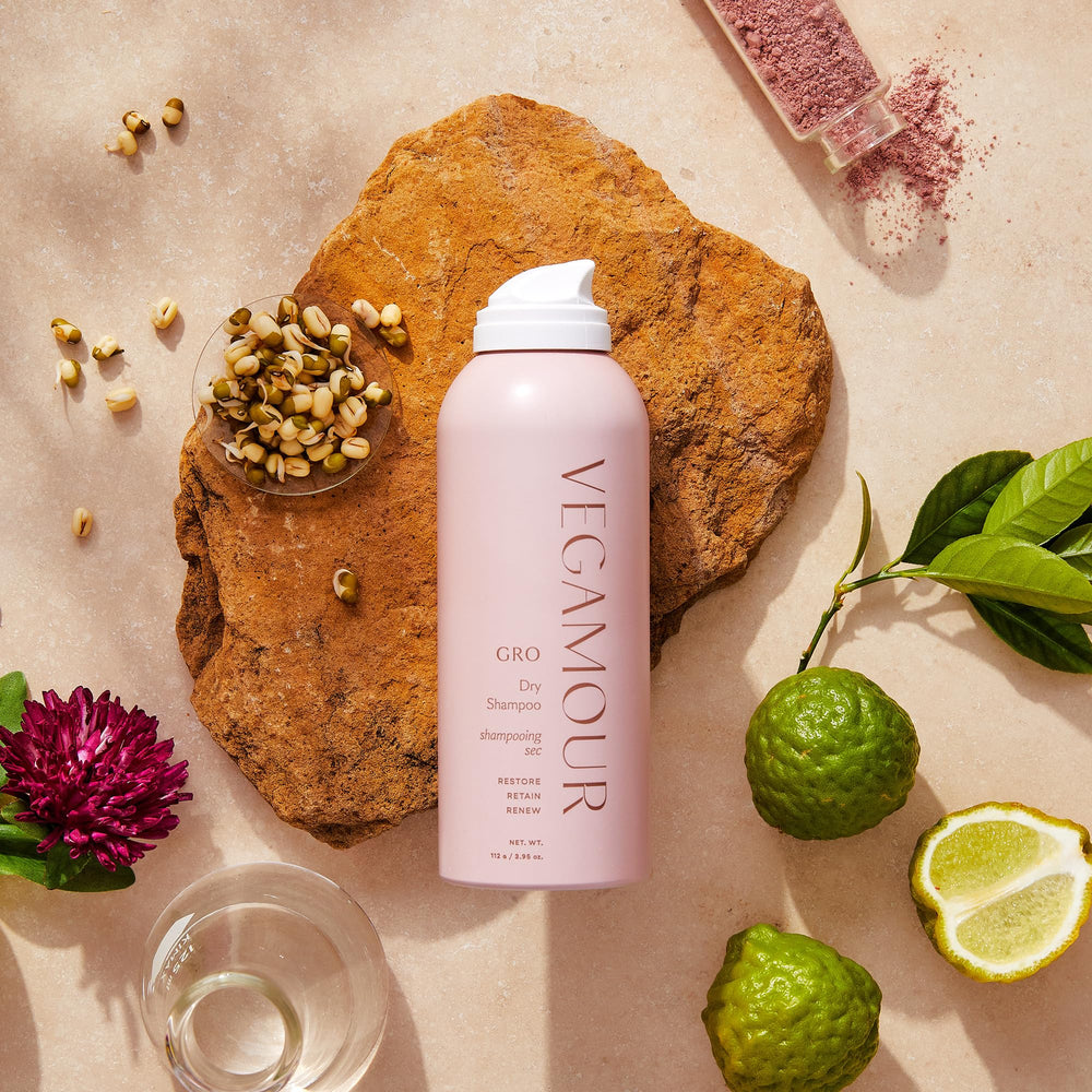 VEGAMOUR GRO Dry Shampoo packaging with 3.95 oz bottle
