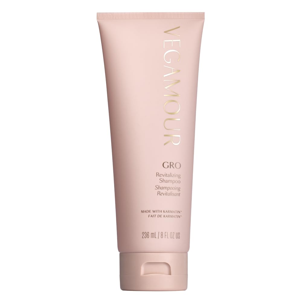VEGAMOUR GRO Revitalizing Shampoo bottle closeup showing sulfate-free formula for thinning hair